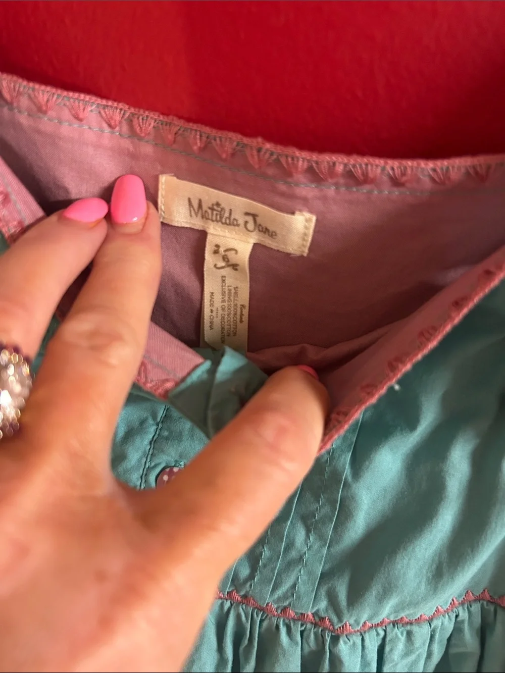 Matilda Jane Teal Dress with Pink Trim size 6